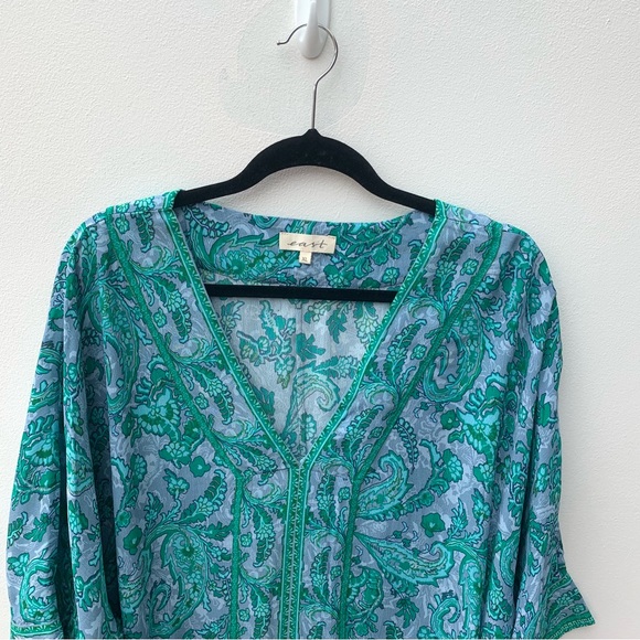 East UK Ladies Size XL Semi Sheer Tunic Blouse Loose Fit Oversized Teal Blue - Picture 2 of 9